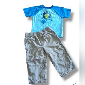 Toddler boy alien shirt and khaki pants size 18 months